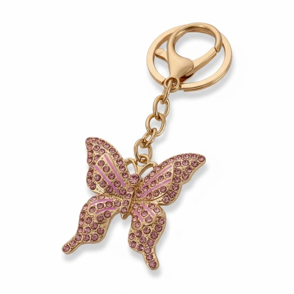 Butterfly Keychain Charm Gold and Pink NWT - Picture 10 of 14